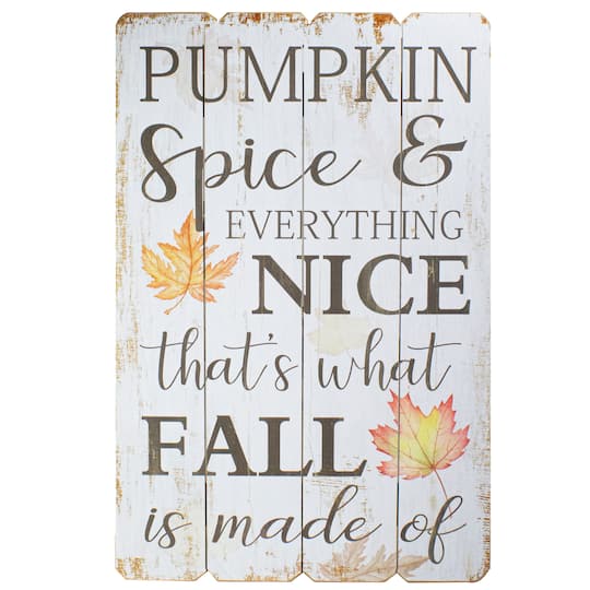 Northlight 23.5in White-Washed Pumpkin Spice Everything Nice Fall Wooden Hanging Wall Sign, One Size, White